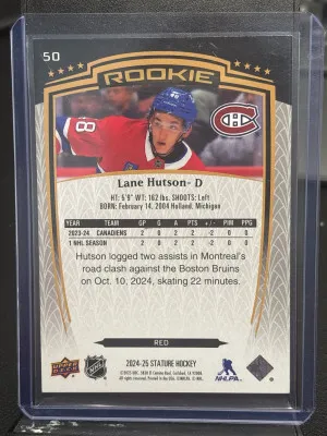 2024-25 Lane Hutson Stature Red Color Match Rookie /249 back