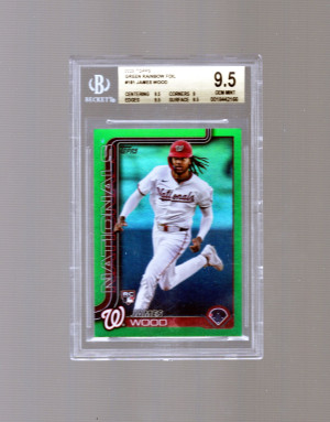 2025 Topps James Wood RC Green Rainbow Foilboard #181 Rookie #16/99 BGS 9.5 front