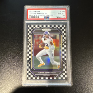 2022 Prizm Justin Jefferson Black/White Checkerboard PSA 10 front