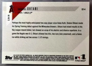 2018 Topps Now #ST-4 Shohei Ohtani FIRST PRINTED TOPPS PITCHING (RC) back