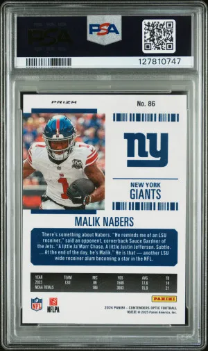 2024 Panini Contenders Optic Malik Nabers #86 Silver PSA 9 back