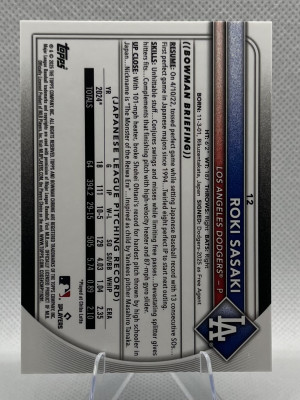 2025 Bowman Chrome Roki Sasaki Red RC redemption (3) back