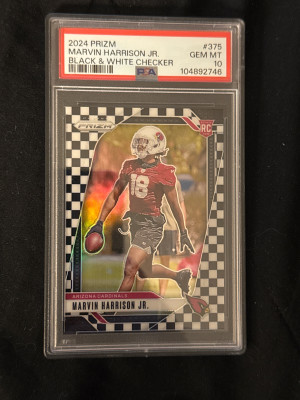 2024 Prizm Marvin Harrison Black White Checkerboard RC PSA 10 front