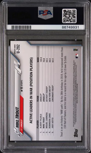 2020 Topps Update Mike Trout Rainbow Foil PSA 10 back