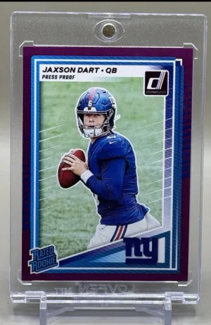 2025 Donruss Jaxson Dart Purple Press Proof Giants Rated Rookie #400 RC front