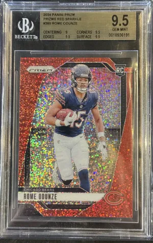 2024 Panini Prizm Rome Odunze Red Sparkle SP Rookie Bears front