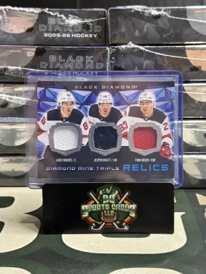 Diamond Mine Trios Jack Hughes - Jesper Bratt - Timo Meier Game Used front