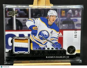 Rasmus Dahlin 2022-23 UD Premier Imagery Patch 3-Color Game Used 08/25 #PDJ-RD front