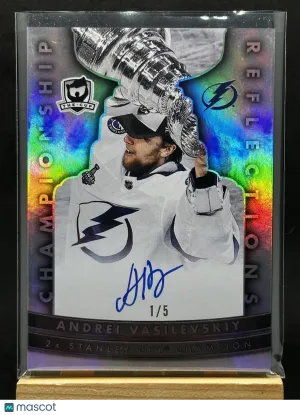 Andrei Vasilevskiy 2022-23 UD Cup Championship Reflections Auto On Card #CR-AV front