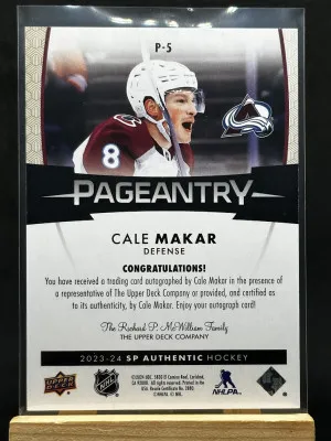 Cale Makar 2023-24 Upper Deck SP Authentic Pageantry Auto On Card #P-5 back