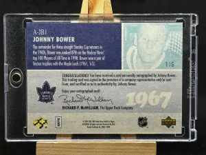 Johnny Bower 2007 Upper Deck Vintage 1967 Toronto Maple Leafs Autographs #A-JB1 back