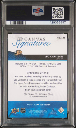 2023 Upper Deck Clear Cut Canvas Signatures Leo Carlsson Red Ink /91 back
