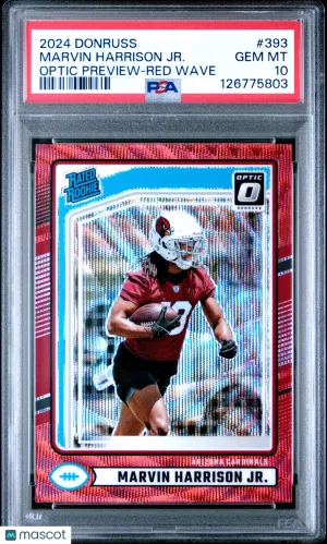 2024 Donruss Optic Rated Rookie Marvin Harrison Jr. #393 Optic Red Wave PSA 10 front