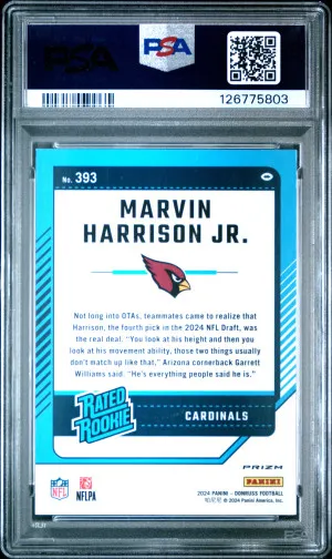 2024 Donruss Optic Rated Rookie Marvin Harrison Jr. #393 Optic Red Wave PSA 10 back