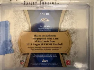 2011 Topps Supreme Ray Lewis Patch Auto /50 back