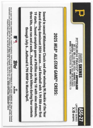 2025 Topps Update Series Paul Skenes #ASG-27 Rainbow Foil - Pittsburgh Pirates back