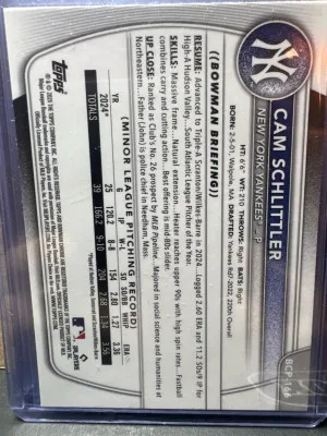 2025 Bowman Chrome Prospects Cam Schlittler - Mojo Refractor BCP-166 back