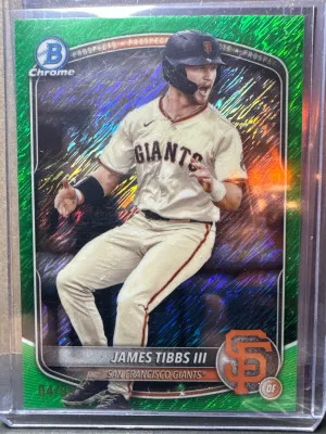 2025 Bowman James Tibbs III Chrome Prospects Green Shimmer Refractor #26/99 front