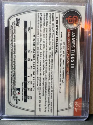 2025 Bowman James Tibbs III Chrome Prospects Green Shimmer Refractor #26/99 back