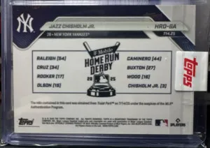 2025 Home Run Derby Topps Now Jazz Chisholm JR.  Event Relic Redemption -black 1/10 -New York Yankees back