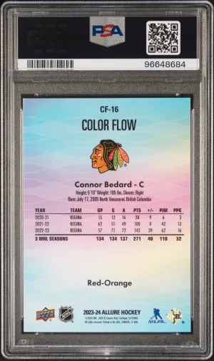2023-24 Upper Deck Allure Color Flow Red Orange #CF16 Connor Bedard PSA 10 back