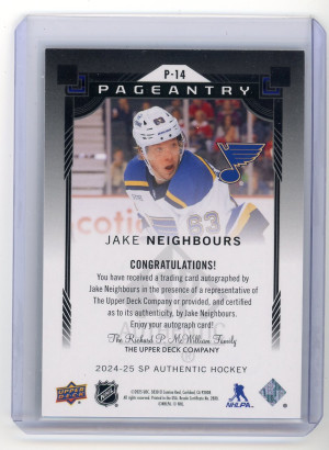 2024-25 SP Authentic #P-14 Jake Neighbors Autograph back