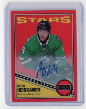 2019-20 O-Pee-Chee Platinum Miro Heiskanen Retro Rainbow Red Autograph front