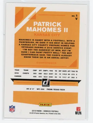 2019 Donruss #1 Patrick Mahomes Press Proof Variation Red back