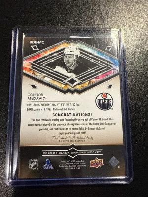 2020-21 Black Diamond Authentic Signature Connor Mcdavid /25 back