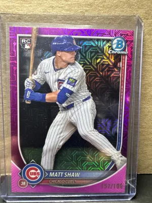 2025 Bowman Chrome Matt Shaw Pink  Mega Parallel  /199 RC #46 Cubs front