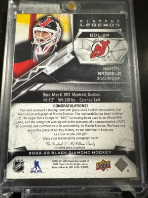 Martin Brodeur Diamond Legends 3 Color Patch Auto /5 back