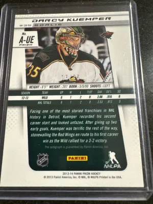 Darcy Kuemper Panini Prizm Rookie Auto /35 back