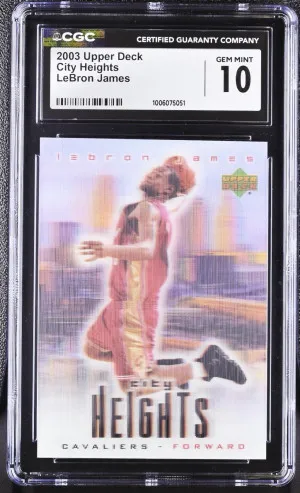 2003 UPPER DECK CITY HEIGHTS LEBRON JAMES RC ROOKIE CGC 10 GEM MINT front