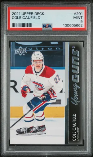 2021-2022 Upper Deck Series One YG #201 Cole Caufield PSA 9 front