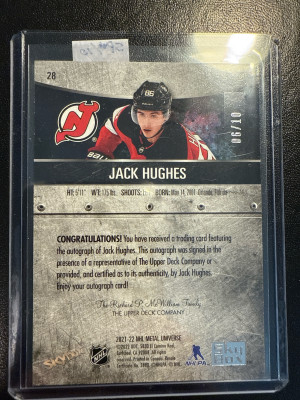 2021-22 Metal Universe PMG Green Jack Hughes /10 back