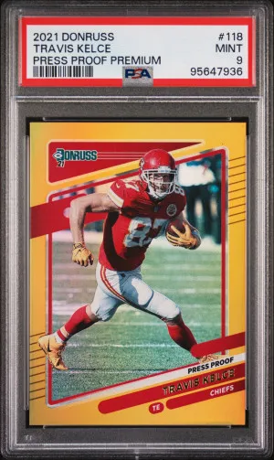 2021 Panini Donruss Travis Kelce Press Proof Premium front
