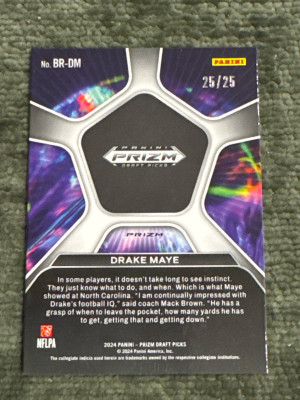 2024 Prizm Draft Picks Brilliance Drake Maye RC Mojo 25/25 back