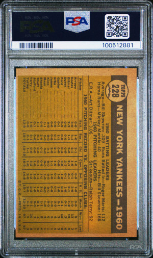 1961 Topps Yankees Team (135) back