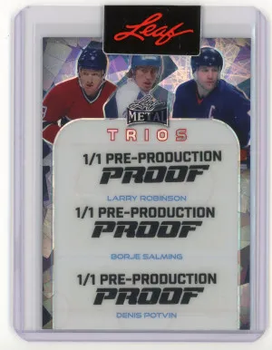 2024 Leaf Metal Hockey Larry Robinson Borje Salming Denis Potvin Trios Pre-Production Proof 1/1 front