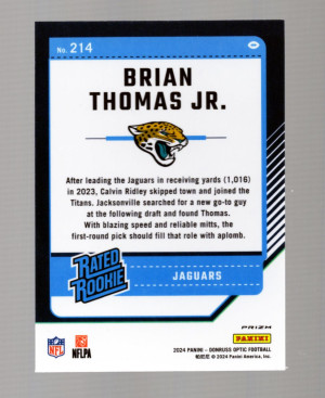 Brian Thomas Jr. 2024 Optic #214 Blue Hyper back