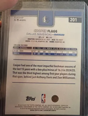 2025 Topps RC Cooper Flagg Sand Glitter Parallel back