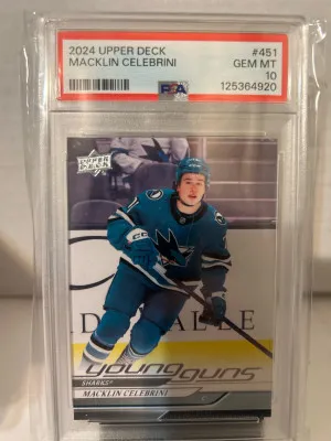 🔥PSA 10🔥 2024-25 Upper Deck Macklin Celebrini 451 front
