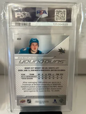 🔥PSA 10🔥 2024-25 Upper Deck Macklin Celebrini 451 back