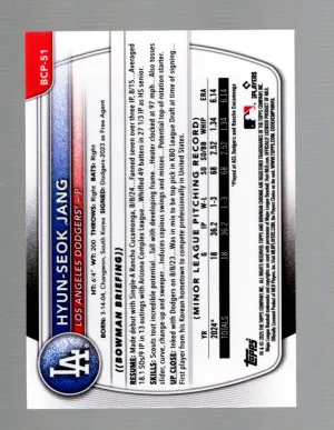 2025 Bowman Hyun-Seok Jang Chrome Mini Diamonds Refractor 1st Prospect #BCP-51 back
