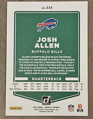 #225 Josh Allen 2021 Donruss - Press Proof Premium Gold back