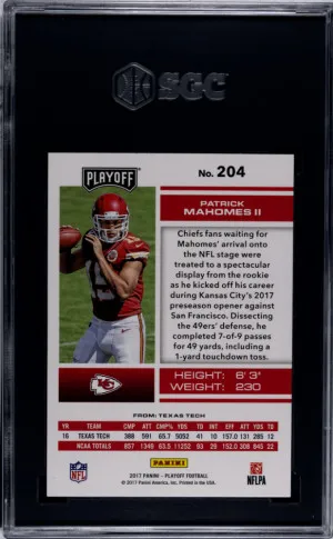 2017 Panini Playoff Patrick Mahomes II #204 SGC 9.5 back