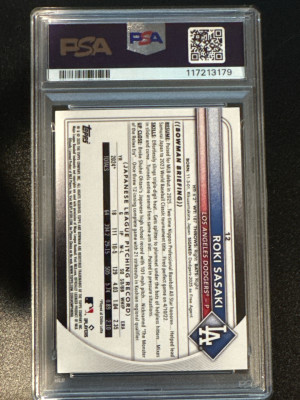 2025 Bowman Roki Sasaki Yellow Pattern /75 PSA 9 back