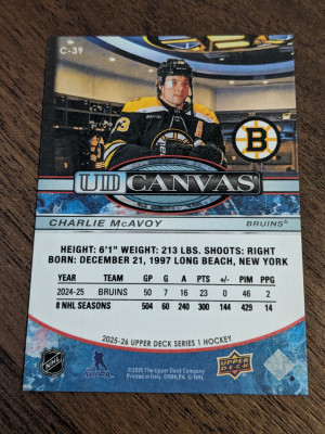 Charlie McAvoy ud canvas 2025-26 back