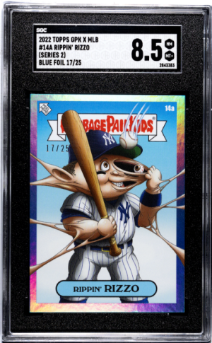 2022 Topps Gpk X Mlb #14A Rippin' Rizzo (Series 2) Blue Foil SGC 8.5 front