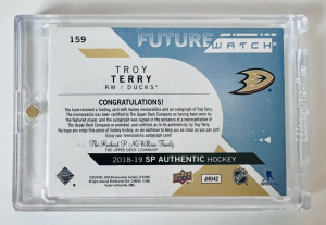 2019 2018-19 Upper Deck SP Authentic Future Watch Troy Terry Rookie 70/100 Patch back